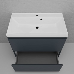 Style Line Тумба с белой раковиной Манхэттен 80 Plus эмаль графит матовая – фотография-5